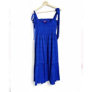 Lilly Pulitzer Royal Blue Smocked Midi / Maxi Dress Tie Strap L Lined Resort